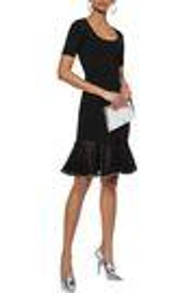 Shop Alexander Wang Fluted Embellished Stretch-knit Dress In Black