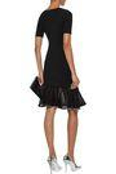 Shop Alexander Wang Fluted Embellished Stretch-knit Dress In Black