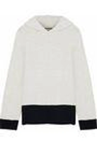 Shop Monrow Woman Mélange Two-tone Terry Hooded Sweatshirt Light Gray
