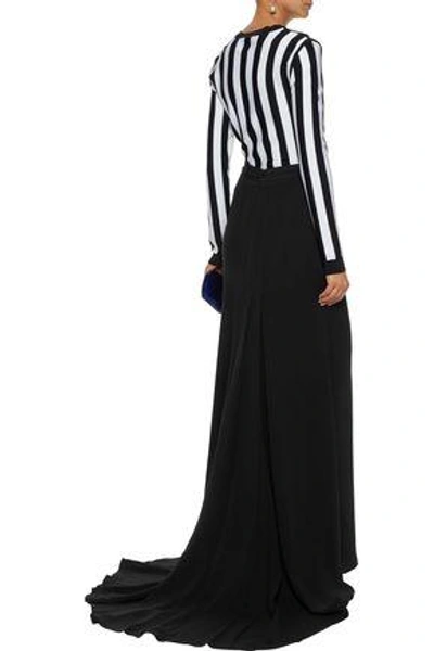 Shop Carolina Herrera Grosgrain-trimmed Silk Crepe De Chine Maxi Skirt In Black