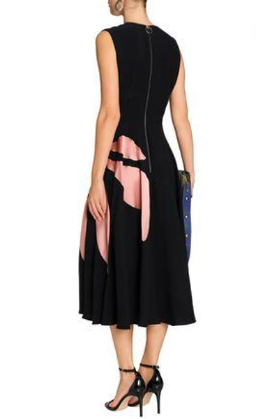 Shop Roksanda Woman Fluted Satin-paneled Silk-blend Crepe Midi Dress Black