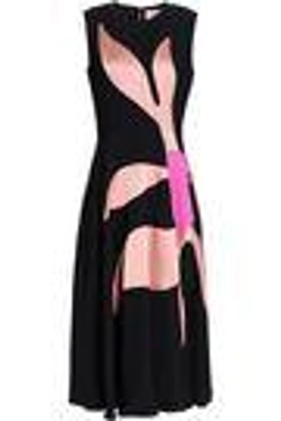 Shop Roksanda Woman Fluted Satin-paneled Silk-blend Crepe Midi Dress Black