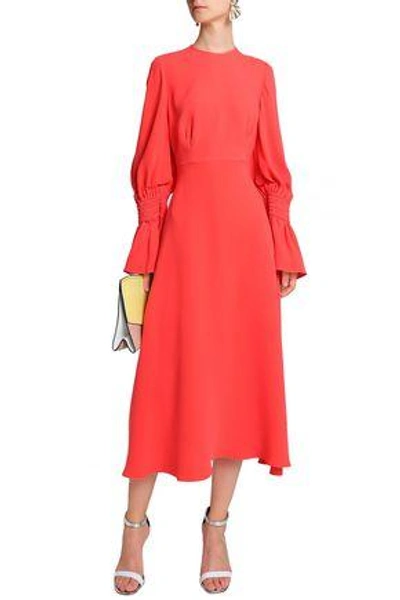 Shop Roksanda Woman Satin-trimmed Shirred Silk-cady Midi Dress Coral