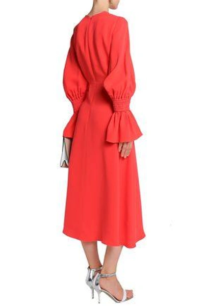Shop Roksanda Woman Satin-trimmed Shirred Silk-cady Midi Dress Coral