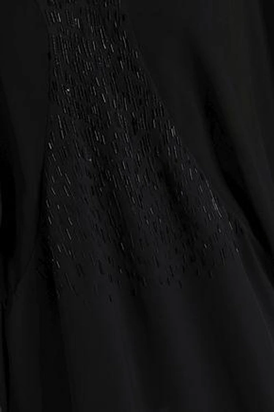 Shop Roberto Cavalli Embellished Georgette And Crepe Blouse In Black