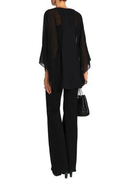 Shop Roberto Cavalli Embellished Georgette And Crepe Blouse In Black