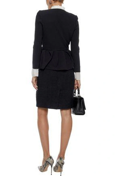 Shop Carolina Herrera Woman Belted Wool And Cotton-blend Crepe Peplum Blazer Black