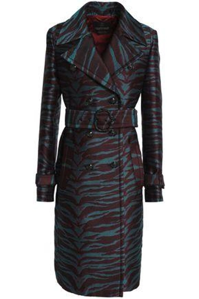 Shop Roberto Cavalli Woman Double-breasted Jacquard Trench Coat Merlot