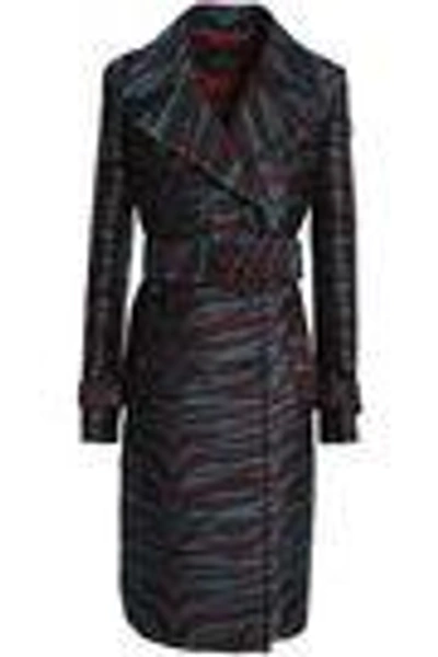 Shop Roberto Cavalli Woman Double-breasted Jacquard Trench Coat Merlot