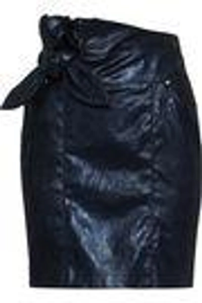 Shop Iro Woman Knotted Leather Mini Skirt Midnight Blue