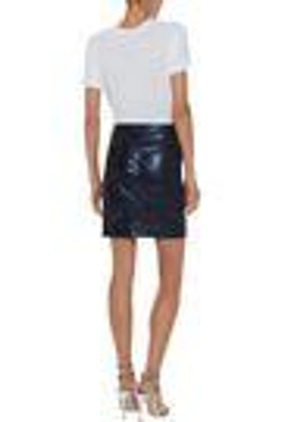 Shop Iro Woman Knotted Leather Mini Skirt Midnight Blue