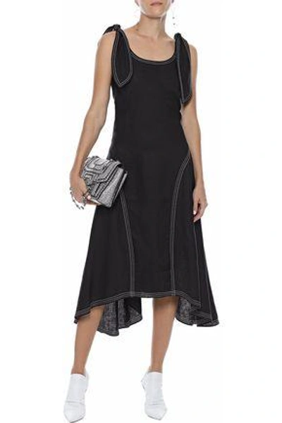 Shop Paper London Woman Ricki Baker Knotted Linen Midi Dress Black