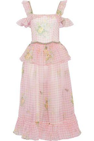 Shop Christopher Kane Woman Cold-shoulder Chain-embellished Printed Silk-organza Midi Dress Baby Pink