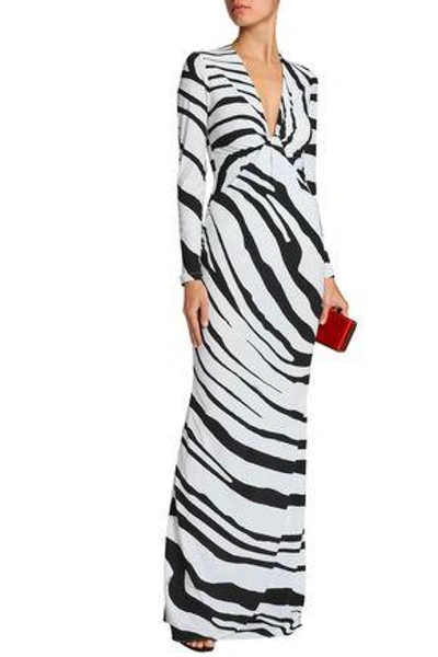 Shop Roberto Cavalli Woman Twisted Zebra-print Stretch-jersey Gown Black