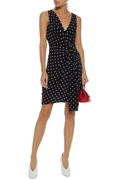 Shop Moschino Woman Wrap-effect Polka-dot Silk Crepe De Chine Mini Dress Black