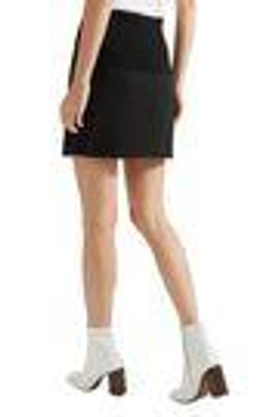 Shop Tibi Ribbed Knit-paneled Crepe Mini Skirt In Black