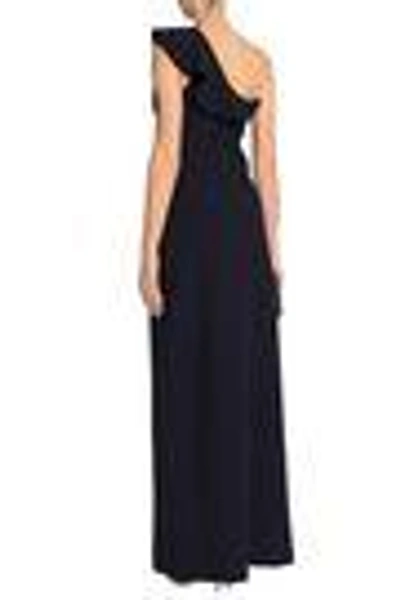 Shop Cinq À Sept One-shoulder Ruffled Cady Gown In Navy