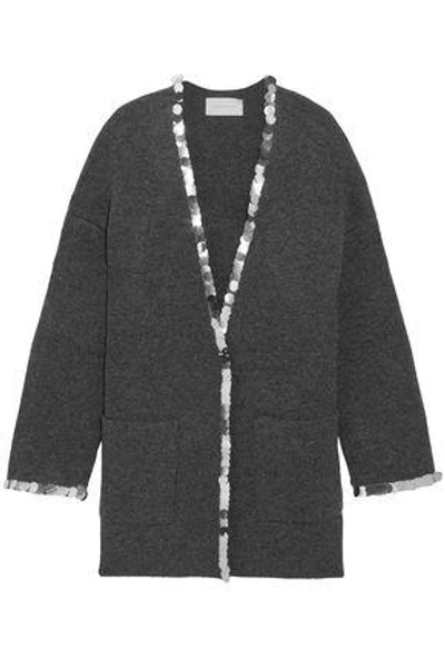 Shop Christopher Kane Woman Sequin-embellished Wool-blend Cardigan Anthracite