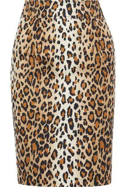 Shop Carolina Herrera Woman Leopard-print Stretch-cotton Twill Pencil Skirt Animal Print