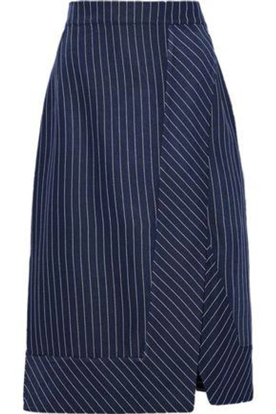 Shop Altuzarra Woman Jude Wrap-effect Pinstriped Gabardine Skirt Navy