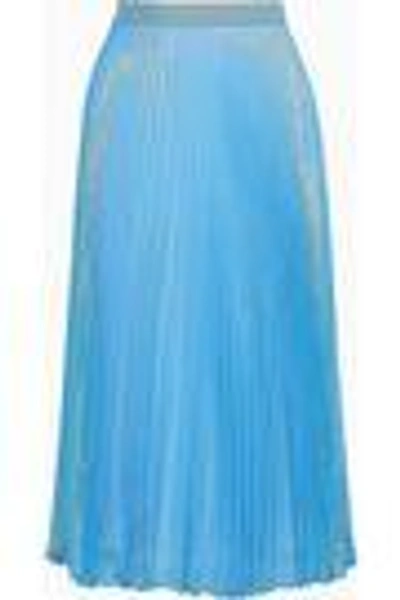 Shop Christopher Kane Woman Brillo Pad Pleated Silk-blend Lamé Midi Skirt Light Blue