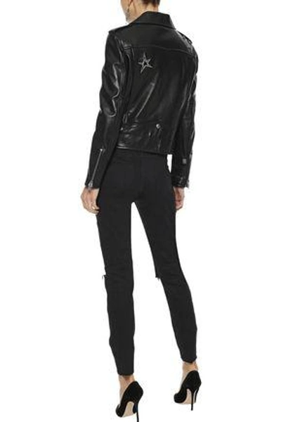 Shop Saint Laurent Distressed Coated Mid-rise Skinny Jeans In Black