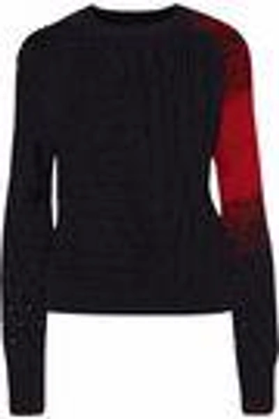 Shop Helmut Lang Woman Open And Cable-knit Wool-blend Sweater Black