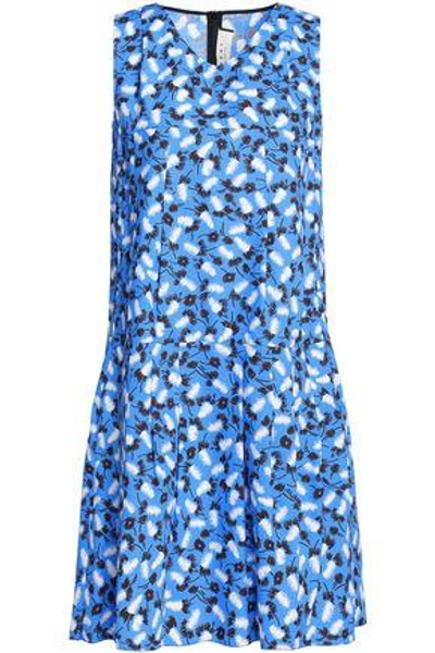 Shop Marni Woman Pleated Printed Cotton-poplin Dress Azure