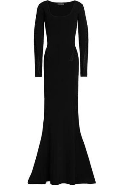 Shop Zac Posen Woman Lace-up Fluted Ponte Gown Black