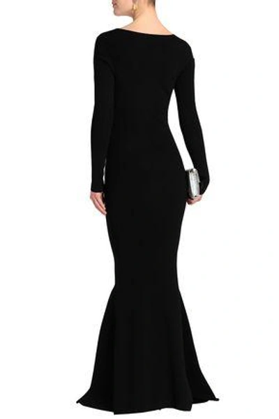 Shop Zac Posen Woman Lace-up Fluted Ponte Gown Black