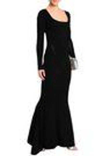 Shop Zac Posen Woman Lace-up Fluted Ponte Gown Black