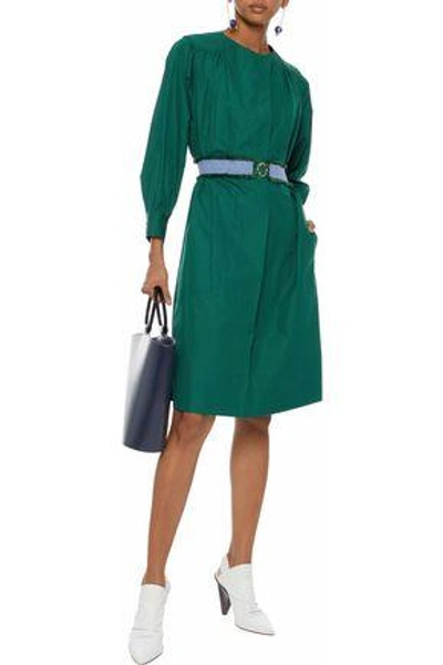 Shop Derek Lam Woman Belted Cotton-poplin Dress Emerald