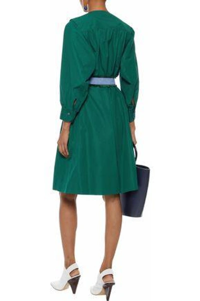 Shop Derek Lam Woman Belted Cotton-poplin Dress Emerald
