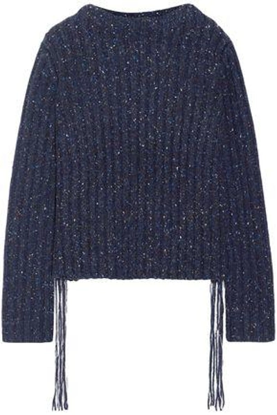 Shop The Row Fenix Donegal Ribbed Cashmere Sweater In Navy