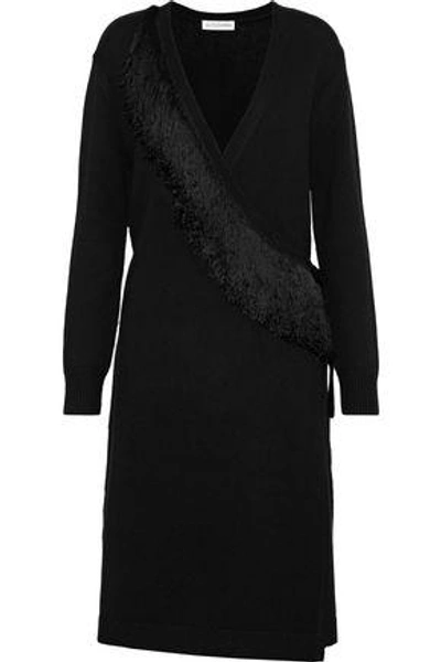 Shop Altuzarra Elian Fringe-trimmed Merino Wool Wrap Cardigan In Black
