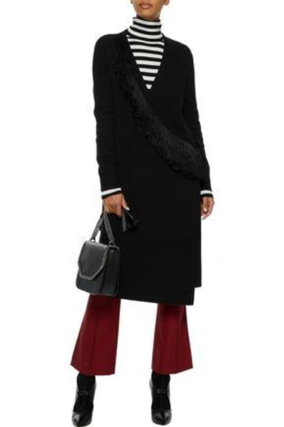 Shop Altuzarra Elian Fringe-trimmed Merino Wool Wrap Cardigan In Black