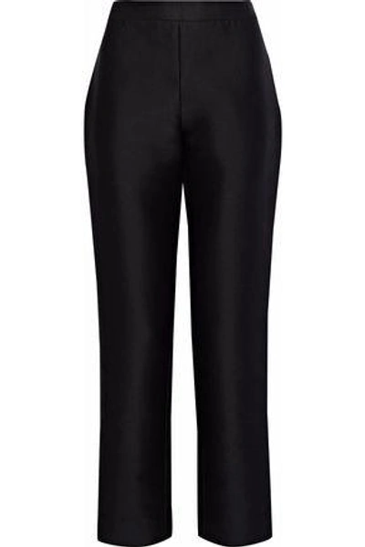 Shop Carolina Herrera Cotton And Silk-blend Twill Straight-leg Pants In Black