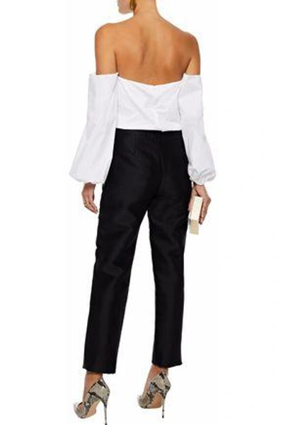 Shop Carolina Herrera Cotton And Silk-blend Twill Straight-leg Pants In Black