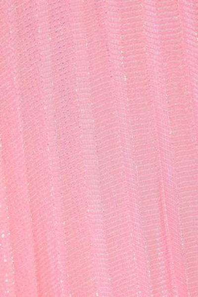 Shop Christopher Kane Woman Brillo Pad Pleated Silk-blend Lamé Midi Skirt Bubblegum