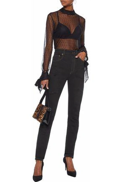 Shop Saint Laurent Woman Distressed High-rise Skinny Jeans Black