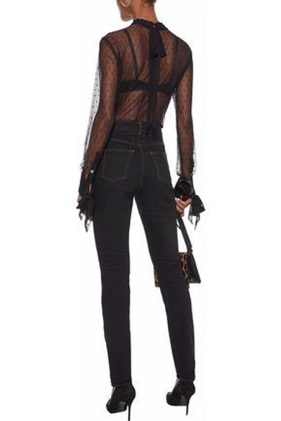 Shop Saint Laurent Woman Distressed High-rise Skinny Jeans Black