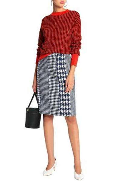 Shop Marni Woman Houndstooth Wool-blend Sweater Tomato Red