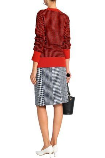 Shop Marni Woman Houndstooth Wool-blend Sweater Tomato Red