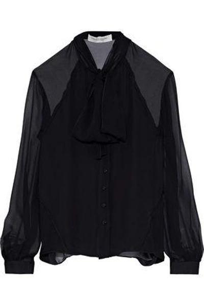 Shop Carolina Herrera Pussy-bow Silk-georgette Blouse In Black