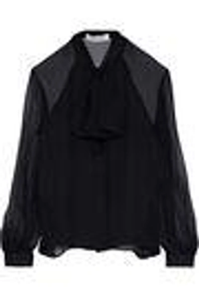 Shop Carolina Herrera Pussy-bow Silk-georgette Blouse In Black