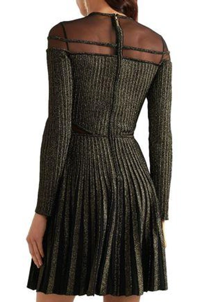 Shop Elie Saab Woman Tulle-paneled Metallic Ribbed-knit Mini Dress Black