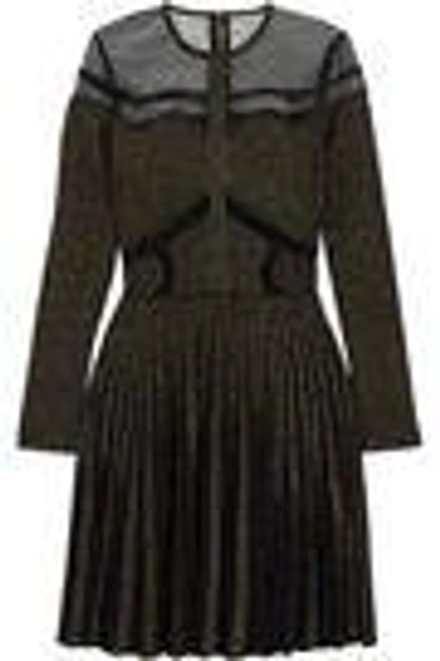 Shop Elie Saab Woman Tulle-paneled Metallic Ribbed-knit Mini Dress Black