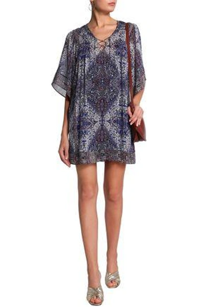 Shop Joie Woman Hadiya Lace-up Printed Silk-voile Mini Dress Dark Purple