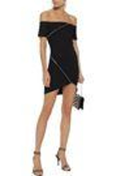 Shop Rta Off-the-shoulder Zip-detailed Cotton-blend Mini Dress In Black