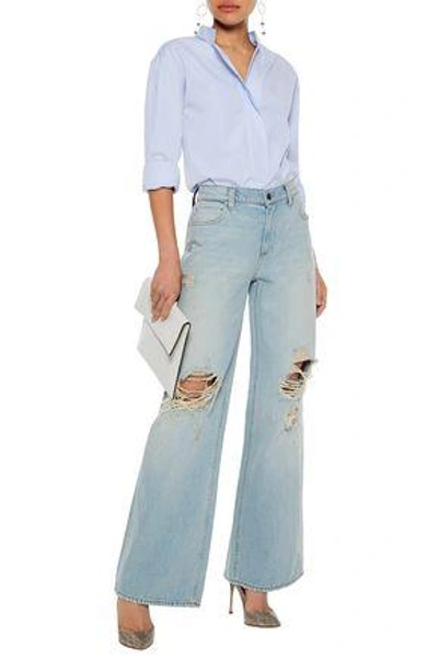 Shop Alexander Wang Woman Distressed High-rise Wide-leg Jeans Light Denim